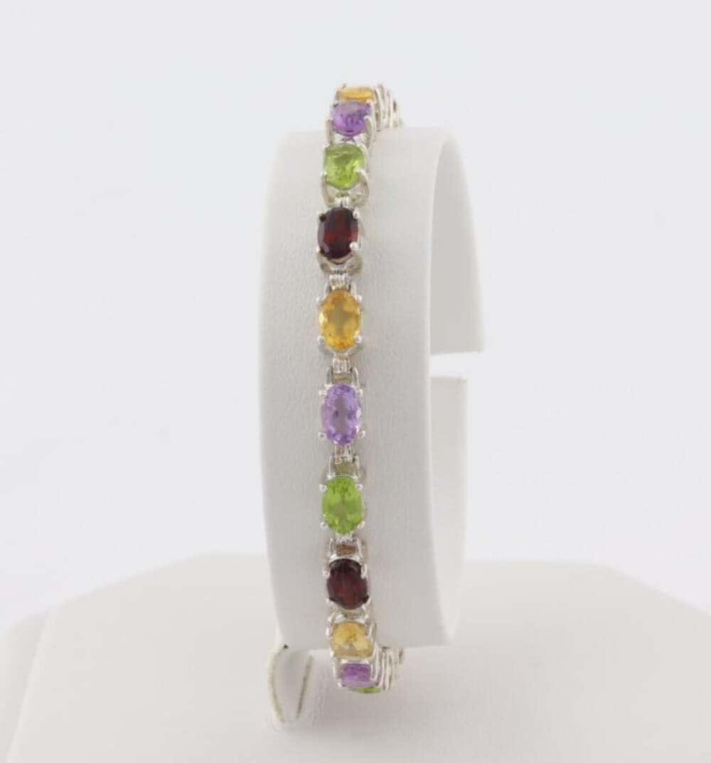 Sterling Silver Natural Multi Gemstone Bracelet 7" inch
